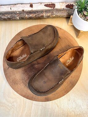 OluKai Moloa Kids Slip-On Shoes Brown Leather Size 2 Moccasins